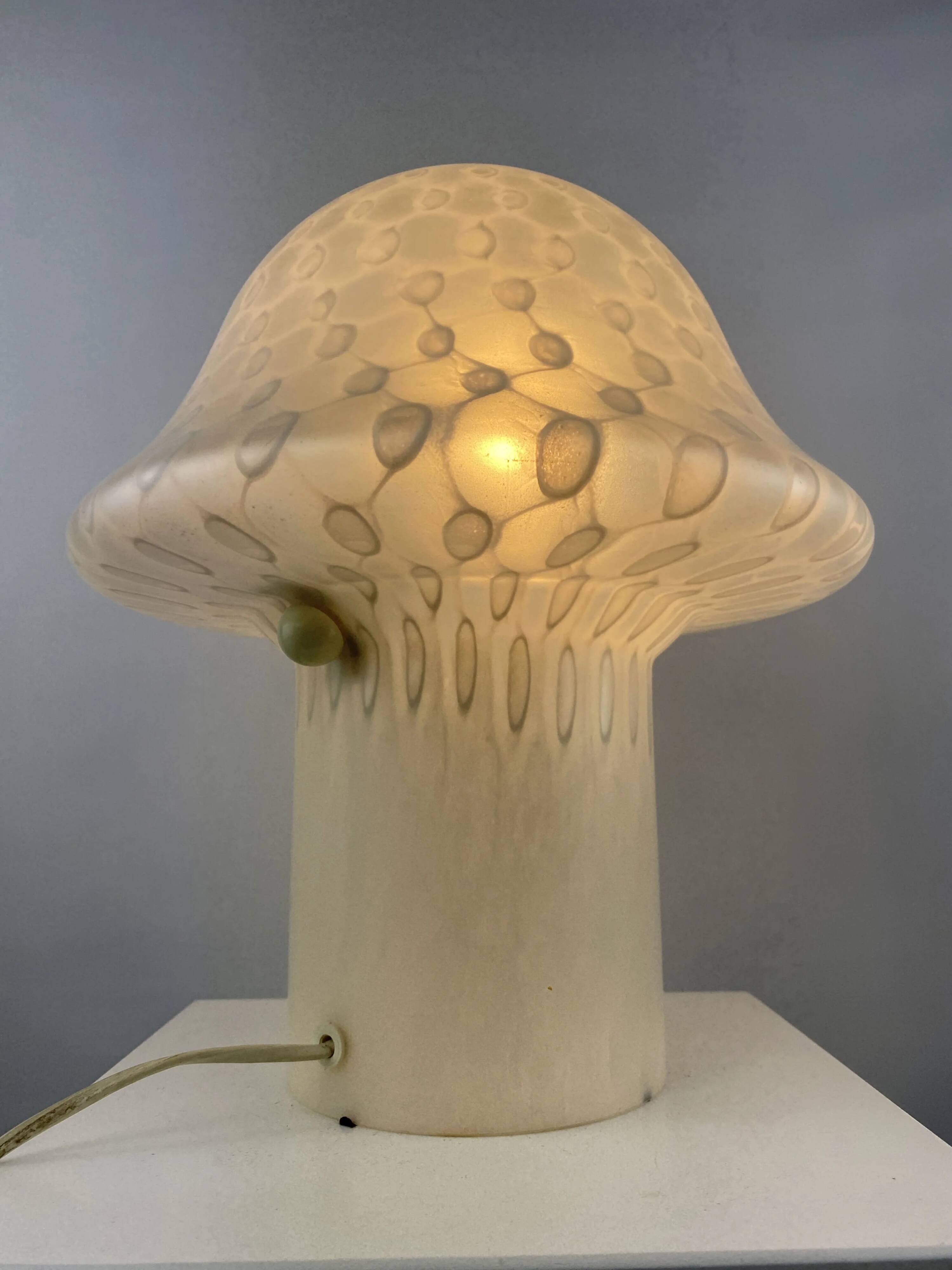 Large XL mushroom table lamp in white glass by Peill and Putzler 1970
