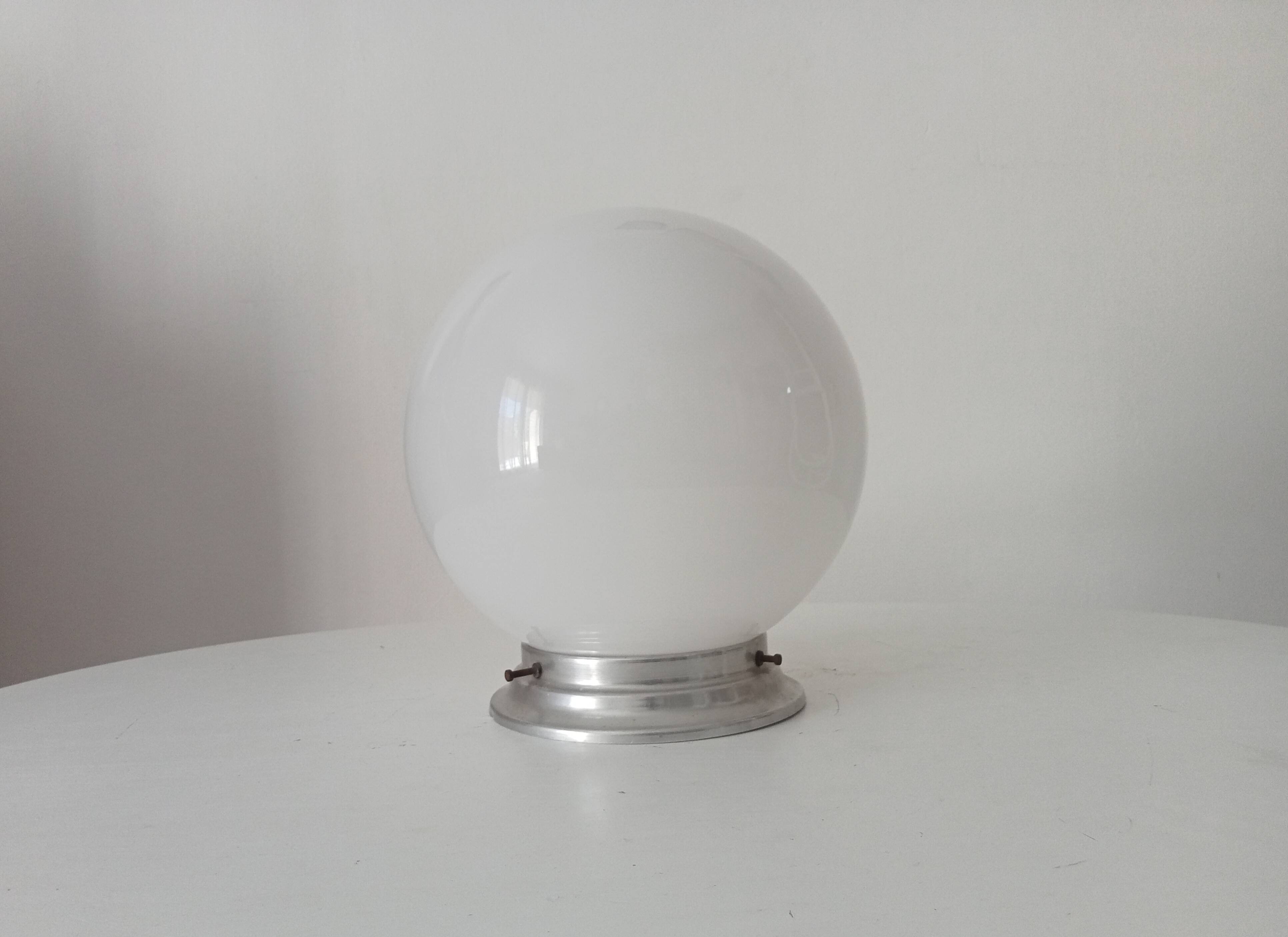 Vintage opaline and aluminium ceiling light from the 1950s.
