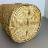 Mid-century rattan and brass bauhaus waste paper bin, france, 1960s