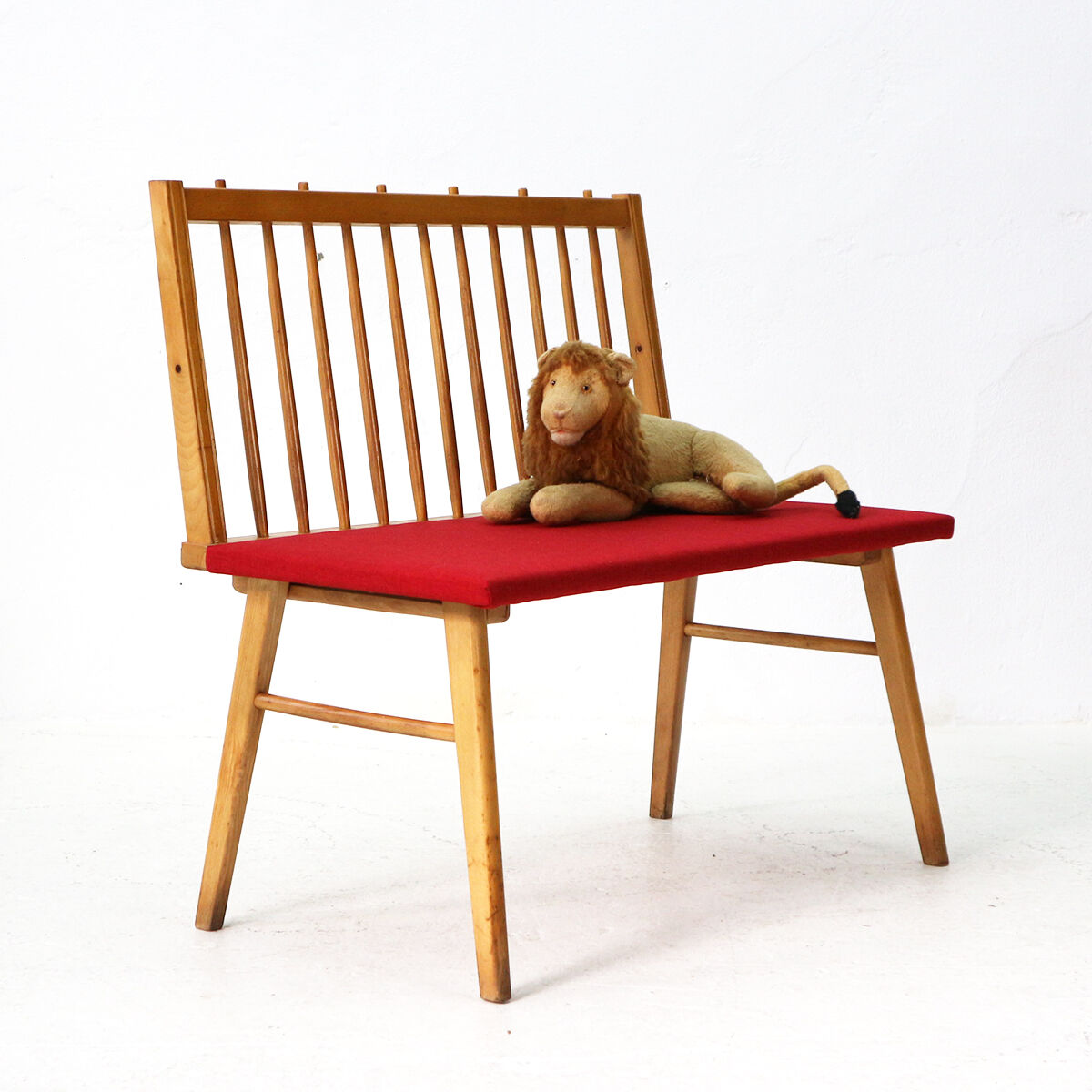 Reupholstered beechwood bench, 1950s