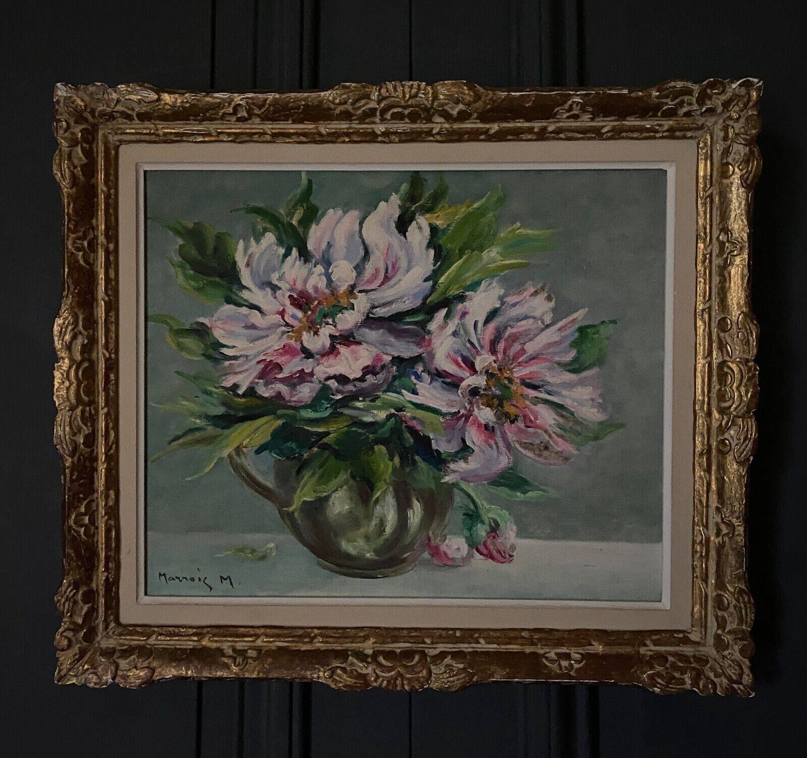 Oil on canvas still life by M. Marrois bouquet of flowers