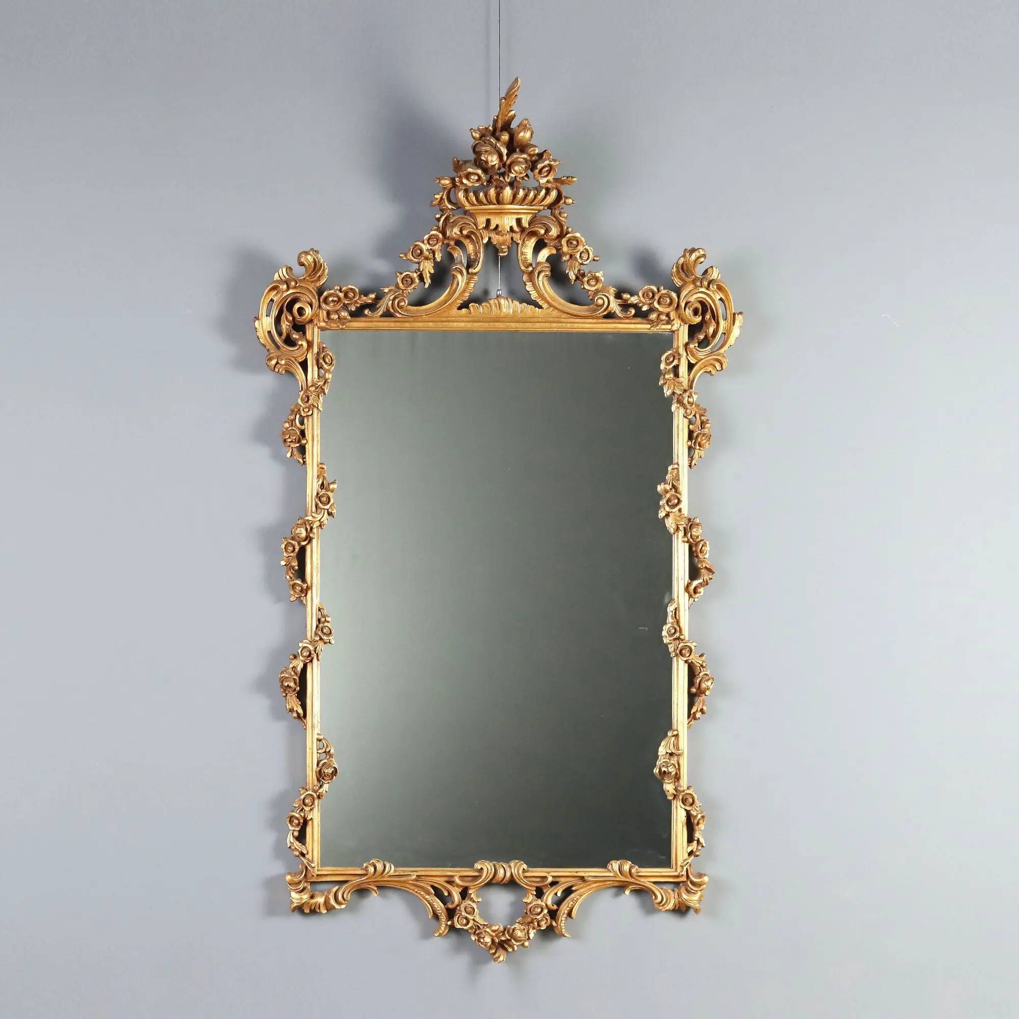 Antique carved and gilded wooden mirror, Italy, 20th century