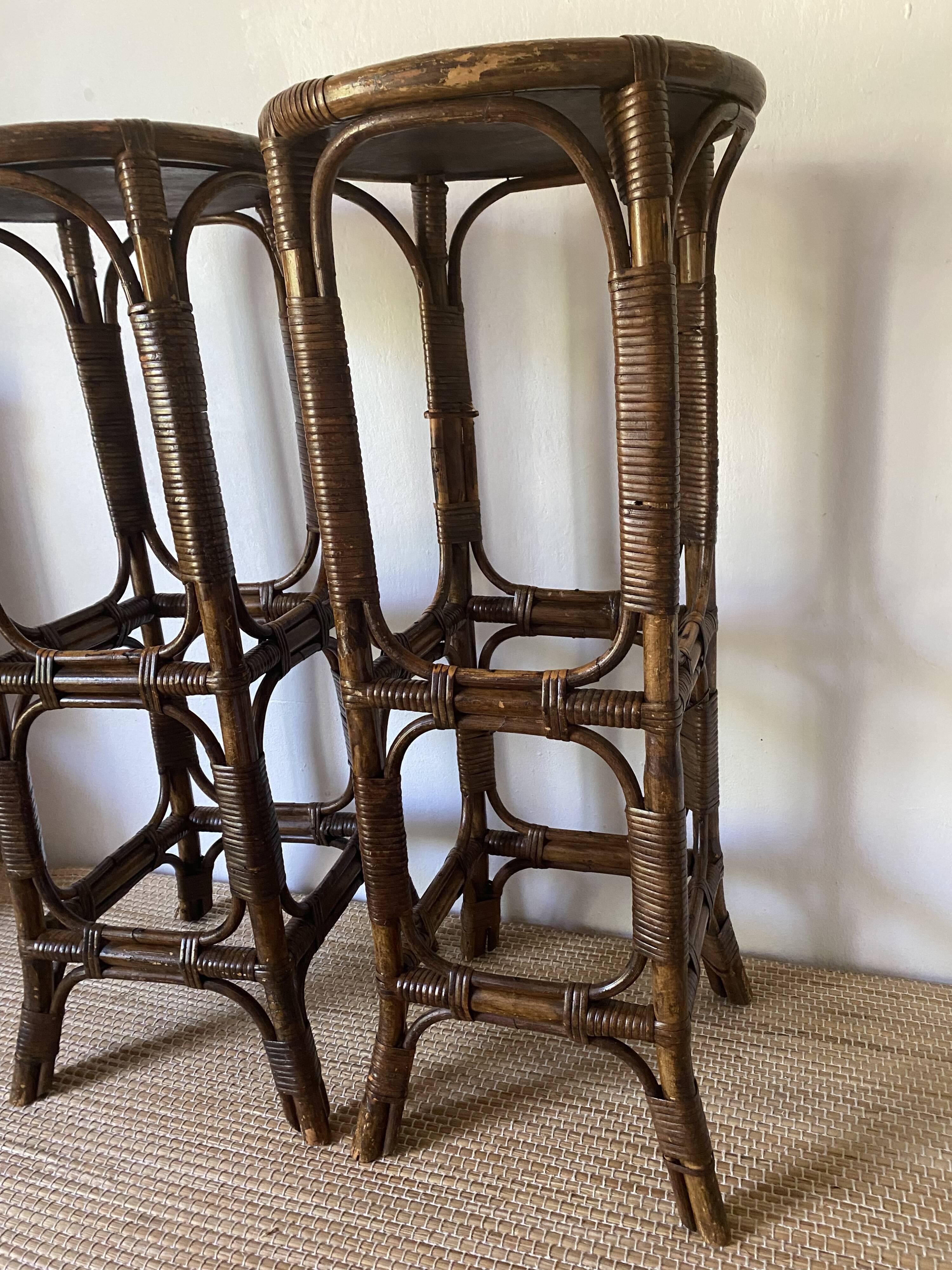 Vintage rattan bar stools or plant holder