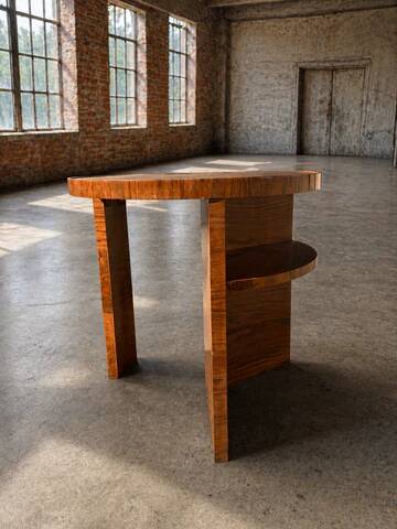Art Deco round side table with shelf – vintage wood occasional table / bedside table