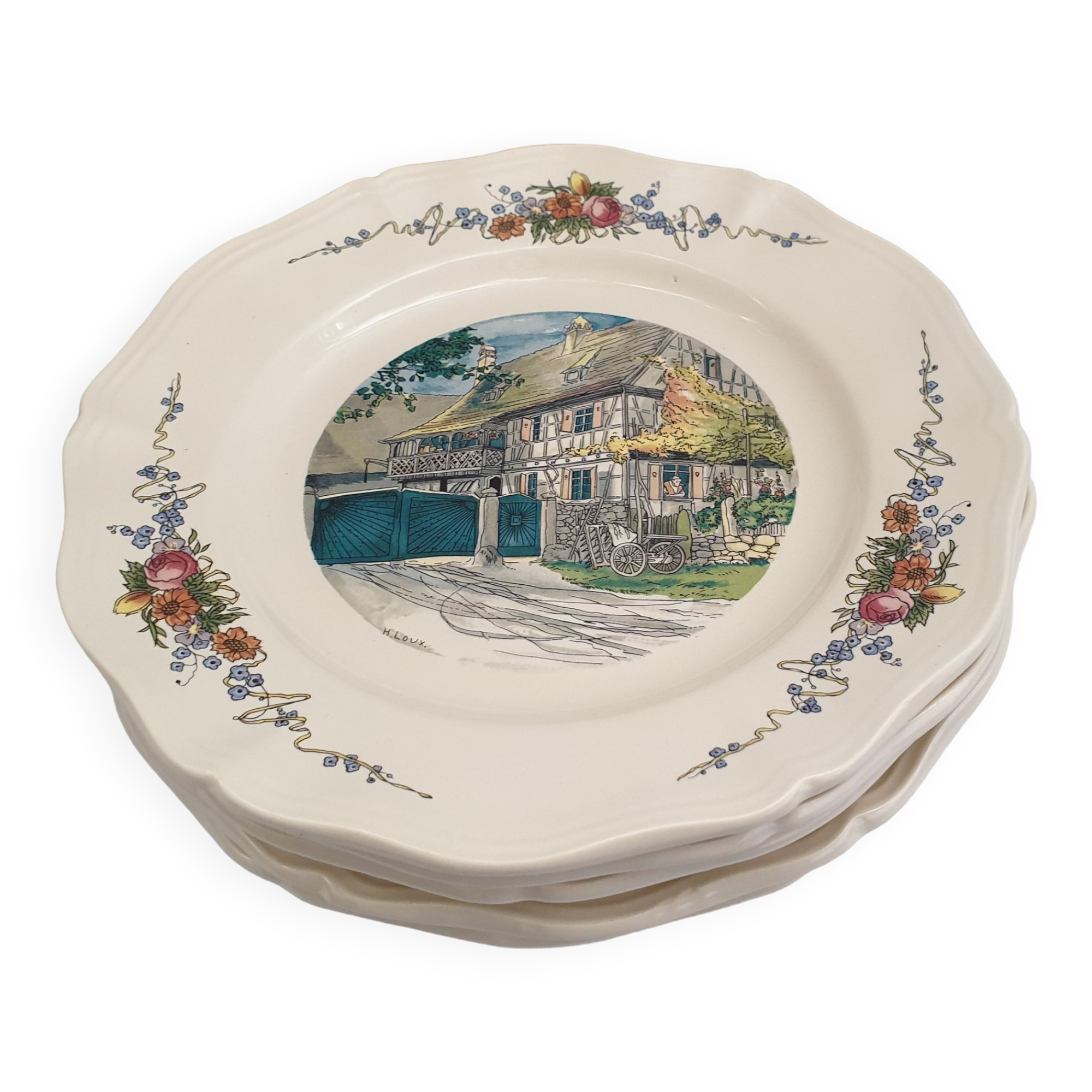 Set of 5 flat plates vintage faïence de Sarreguemines