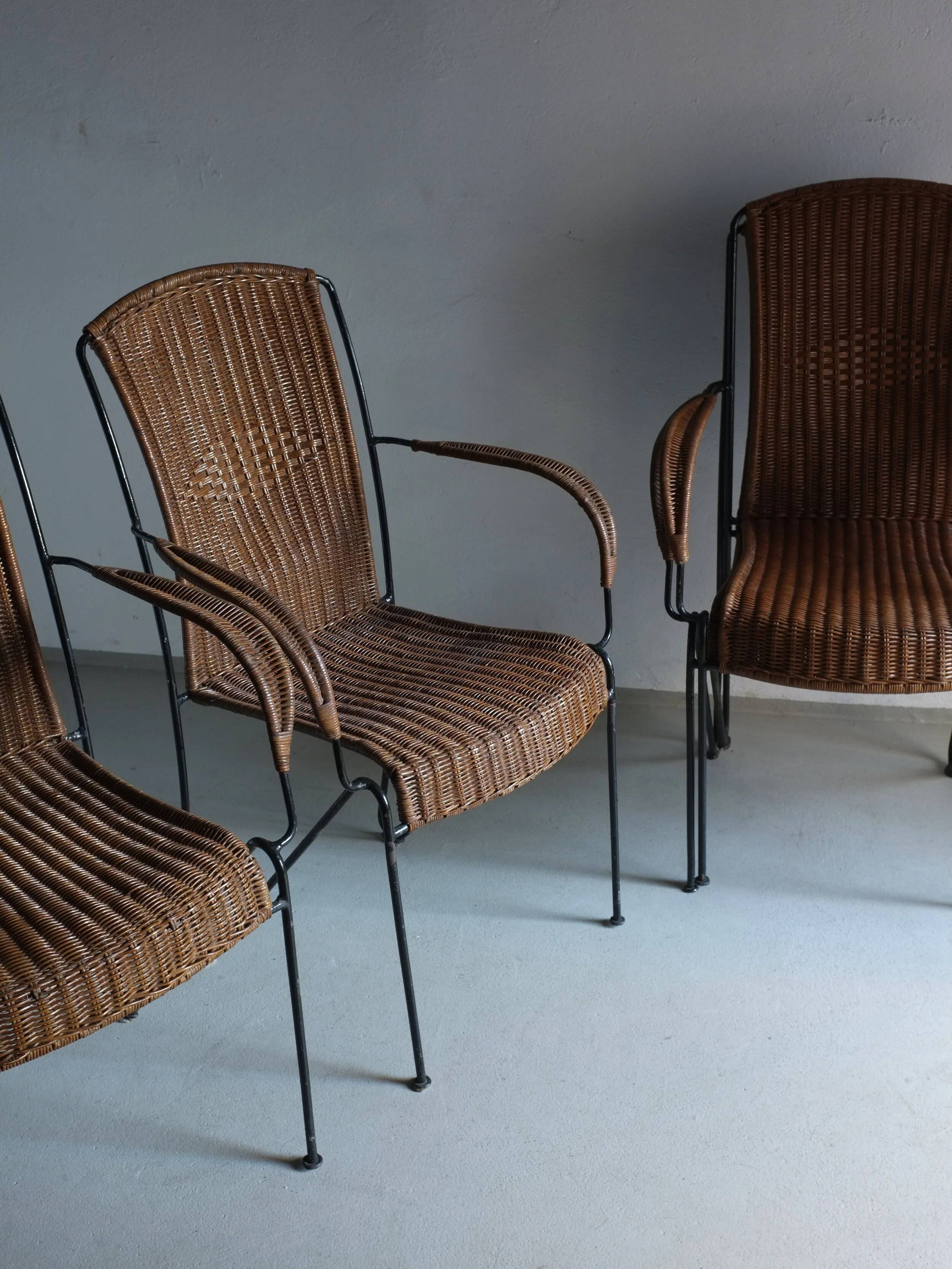 4 Frederick Weinberg wicker iron chairs | 1960s