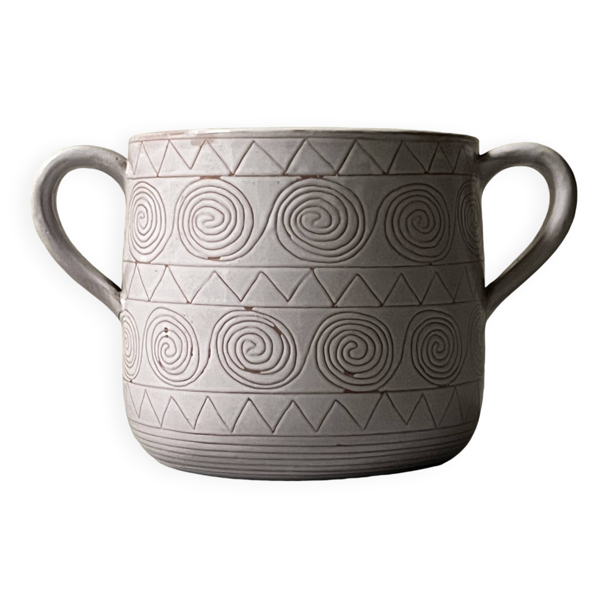 large vase / cache pot in enamelled ceramic signed Robert Picault, Vallauris 1950