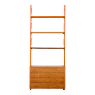Danish one bay mid century wall unit with chest of drawers and brass hardware, 1950s
