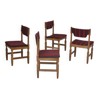 Années 1970, ensemble danois de 4 chaises de salle à manger, état d'origine, chêne, laine.