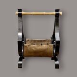 Antique wrought iron, wood and suede magazine rack - 4.1 kg - 1950s