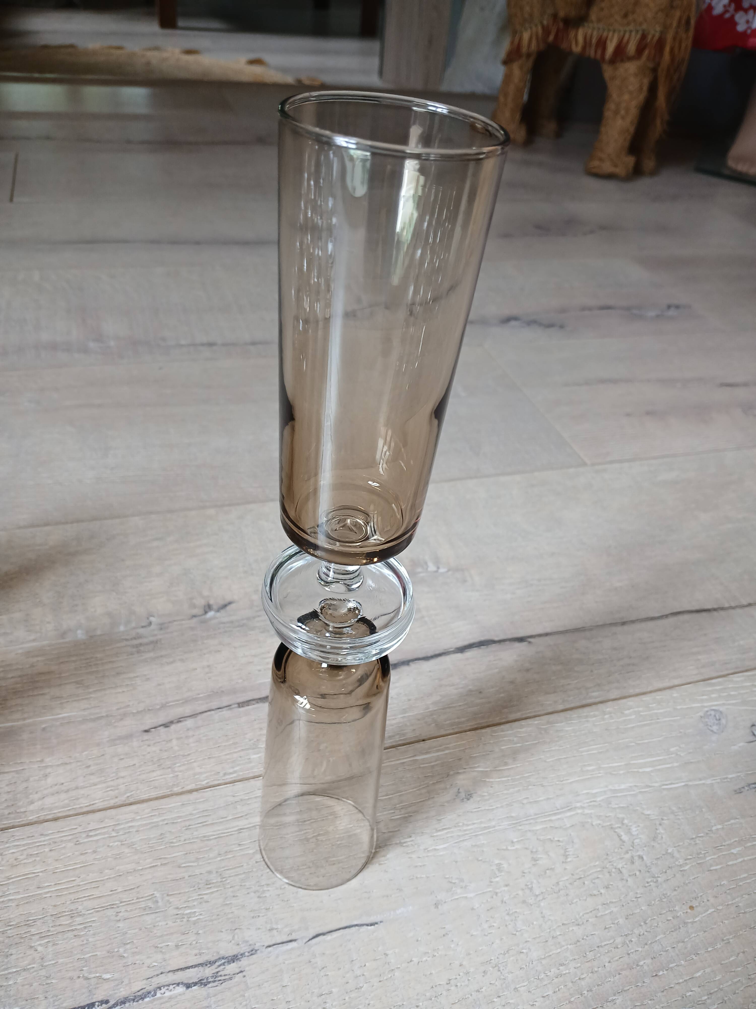 16 vintage smoked glass champagne flutes