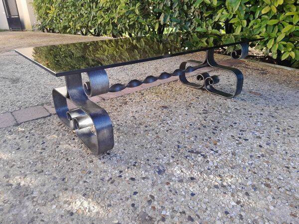 Table basse fer forgé verre vintage design année 70