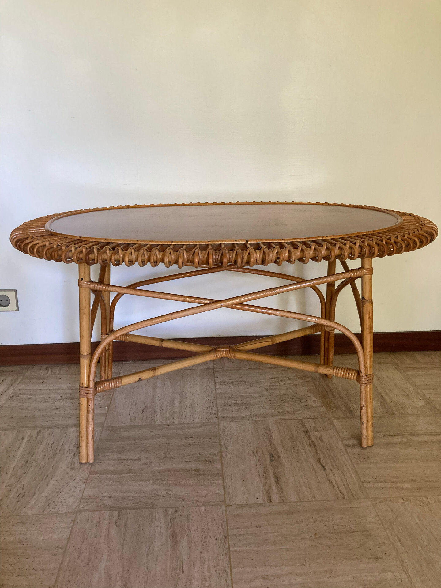 Vintage sun rattan oval coffee table