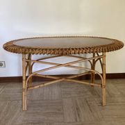 Vintage sun rattan oval coffee table
