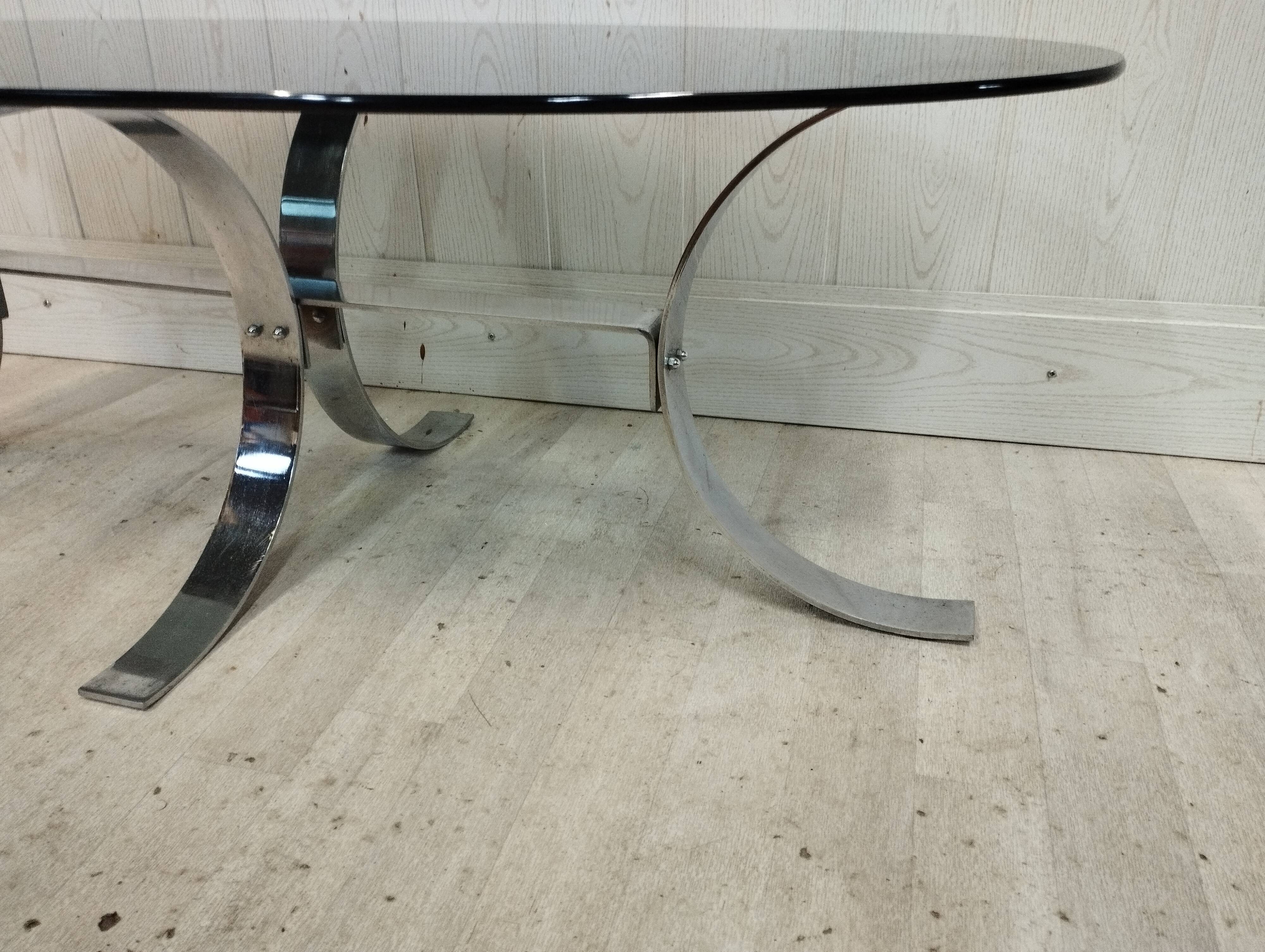 Table basse vintage chrome et verre fumé
