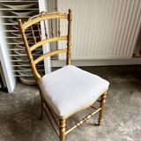 Napoleon III chair in gilded wood and beige cotton
