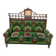 Two-seater canapé in green fabric with floral patterns and carved wood, late 19th century.