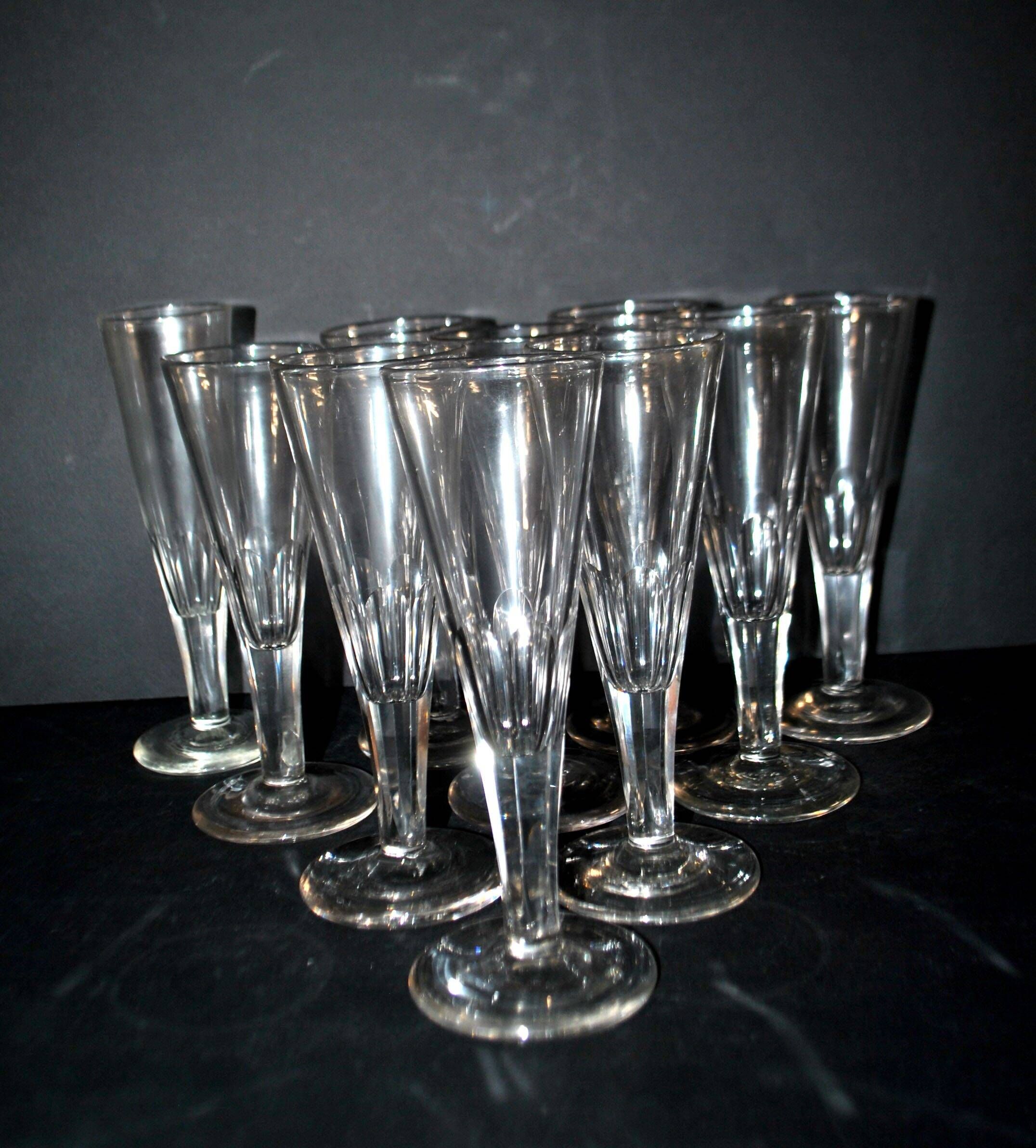 Portieux? Set of 10 cut glass champagne flutes from 1900 bistro.