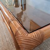 Table basse rotin et bambou rectangulaire vintage