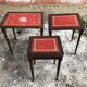 Series 3 Tables Trundles Wood Bent Feet + Top Embossed Leather Vintage Red