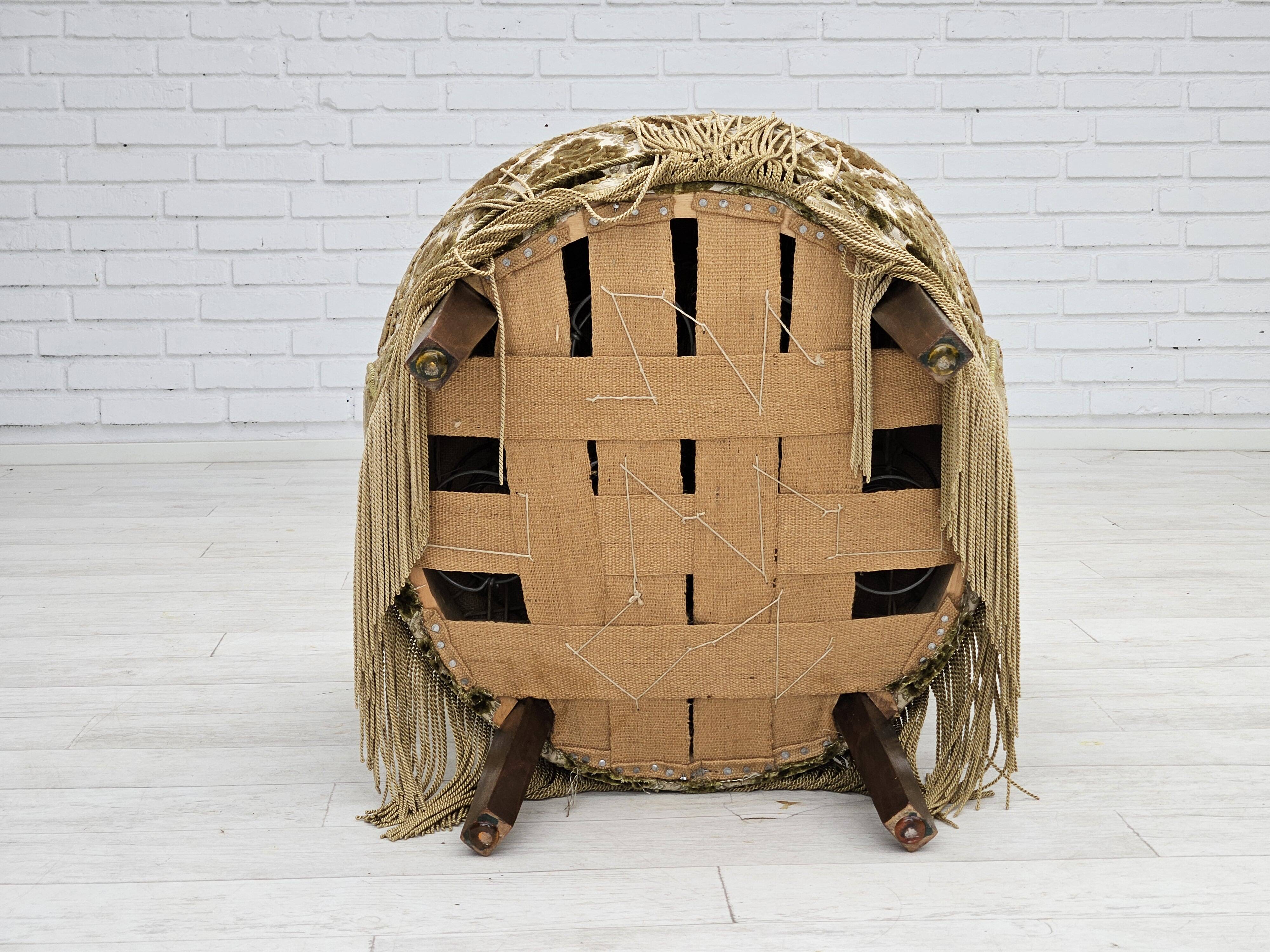 1950s, Danish easy chair, furniture velour, ash wood legs.