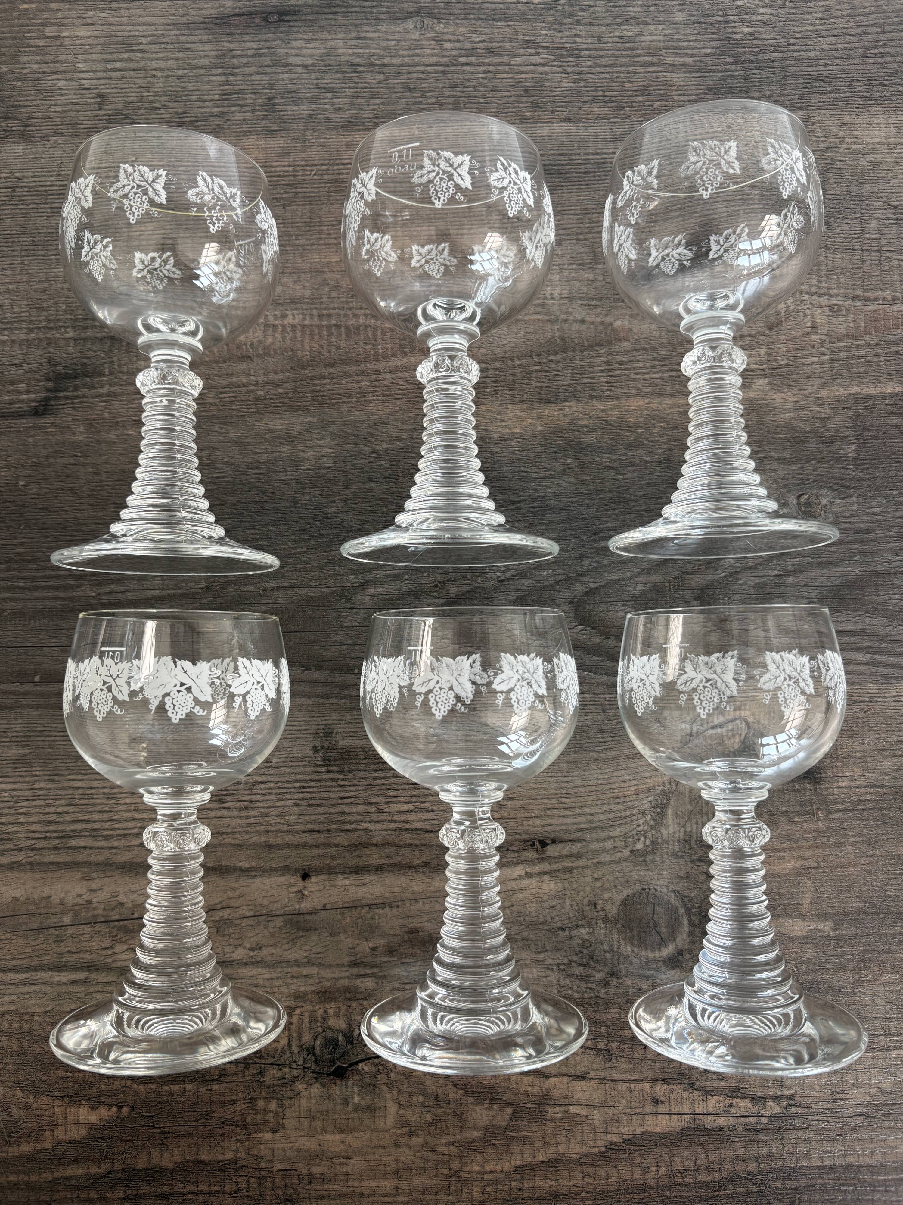Set of 6 vintage Alsace wine glasses - Vines & Roses