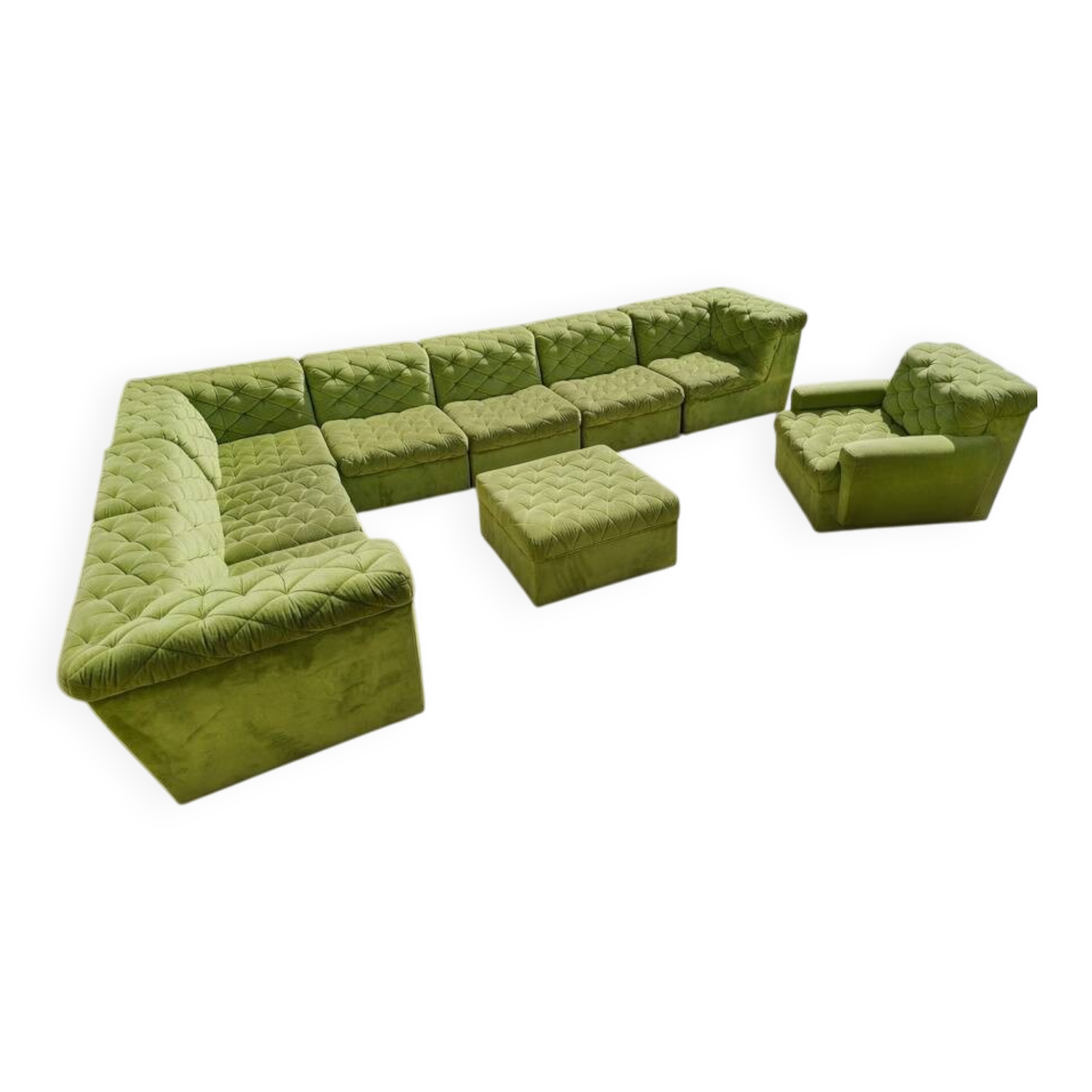 Canapé modulable en velours vert vintage Laauser