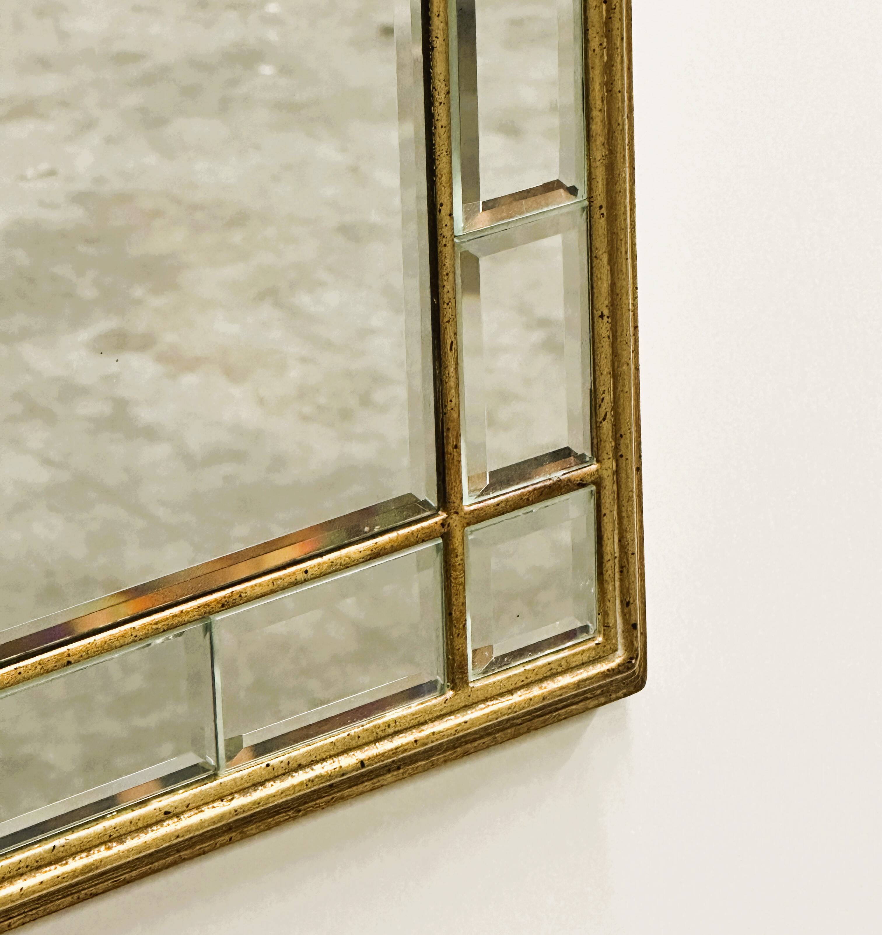 Vintage Large facet cut luxury mirror with gilded frame by Deknudt, 1980s.