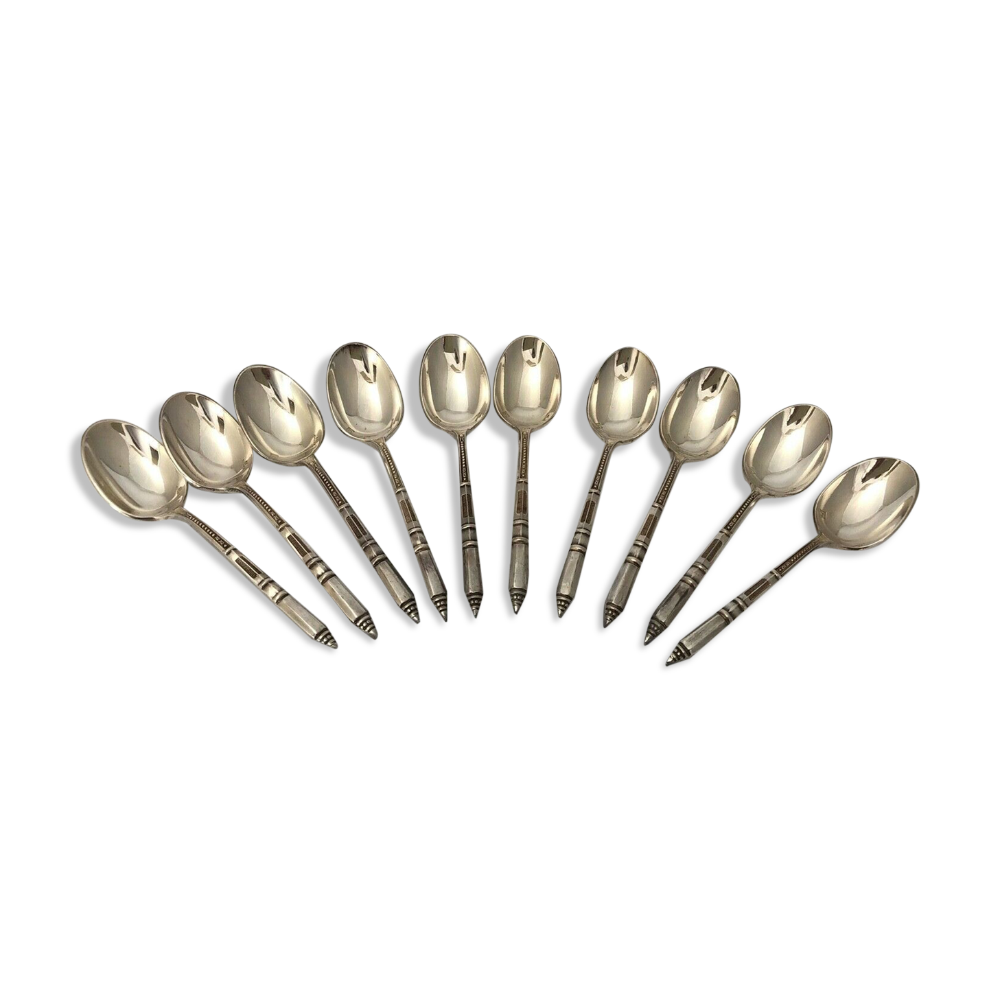 Box set 10 spoons a moka ercuis metal argente louis xvi bamboo baguette