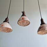 Set of 3 industrial mercury glass pendant lights, GAL (France), 1930s