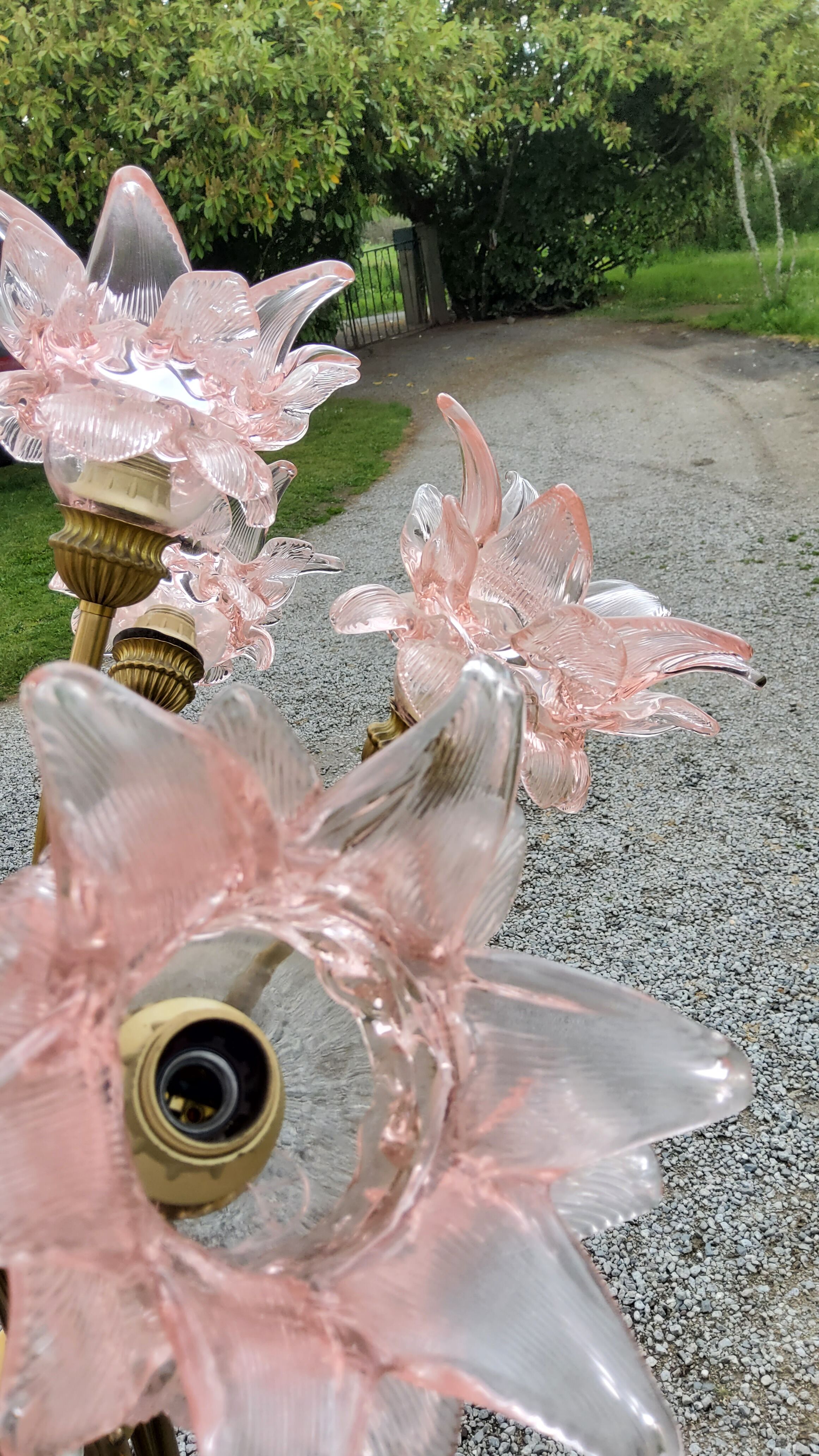 70s brass lamp and 10 tulip glass