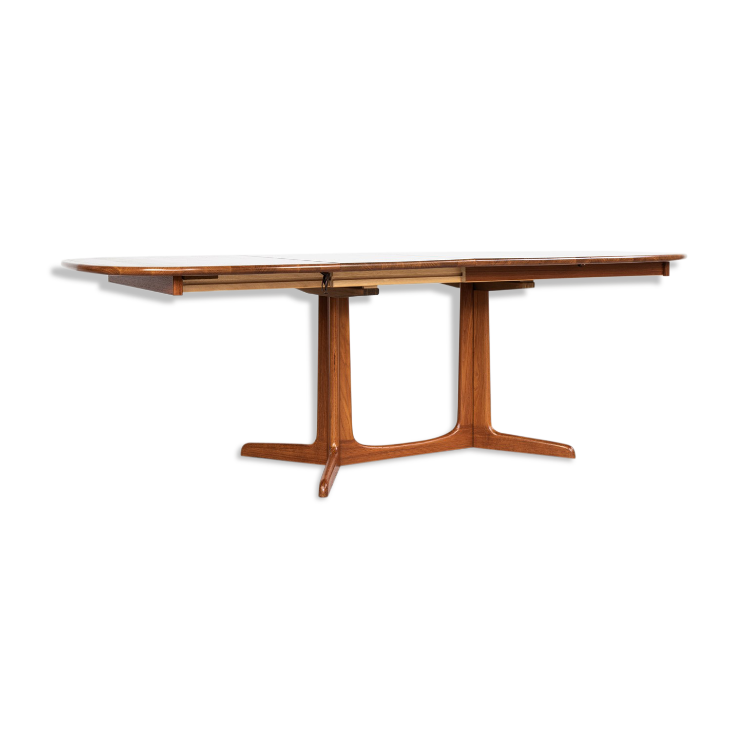Table ovale danoise en teck avec 2 extensions