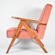 Modèle fauteuil en velours vintage Var années 1960 entièrement restauré, tissu rose, teck