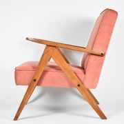 Vintage velvet armchair model Var 1960s fully restored, pink fabric, teak