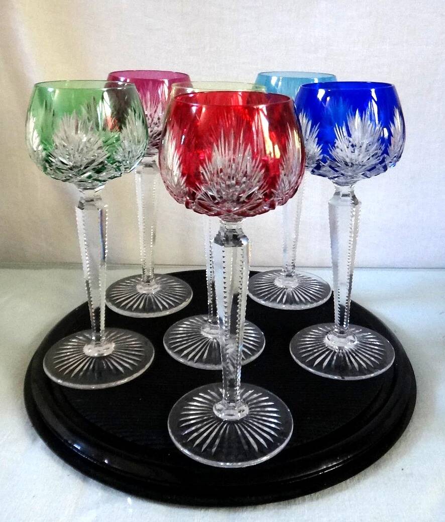 SAINT LOUIS 6 RHINE ROEMER WINE GLASSES SHAPE 229 DOUBLE CRYSTAL - 19.5 c