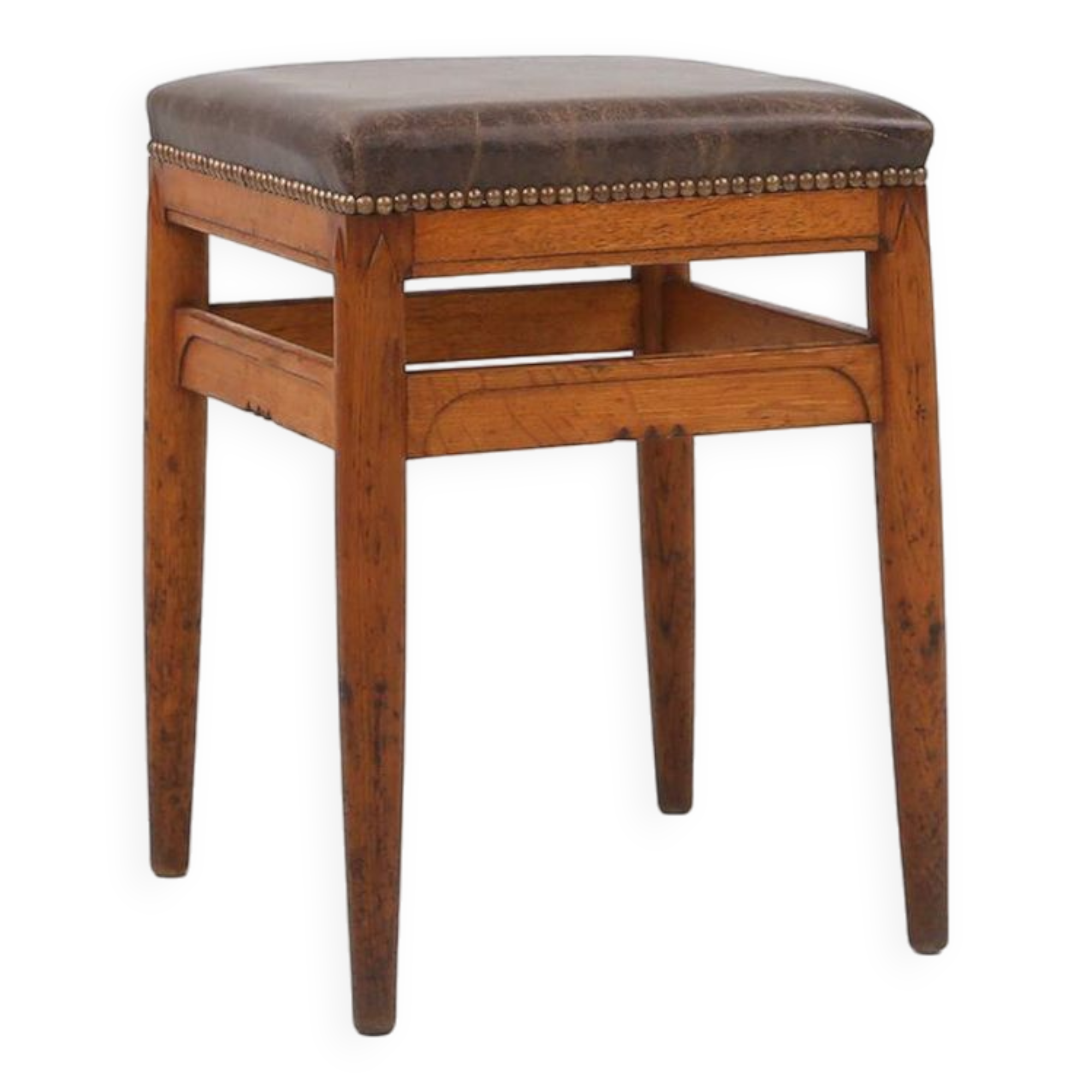 Art Deco wooden stool with leather top, Belgium ca. 1920