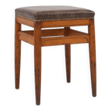 Art Deco wooden stool with leather top, Belgium ca. 1920