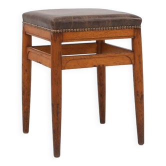 Art Deco wooden stool with leather top, Belgium ca. 1920