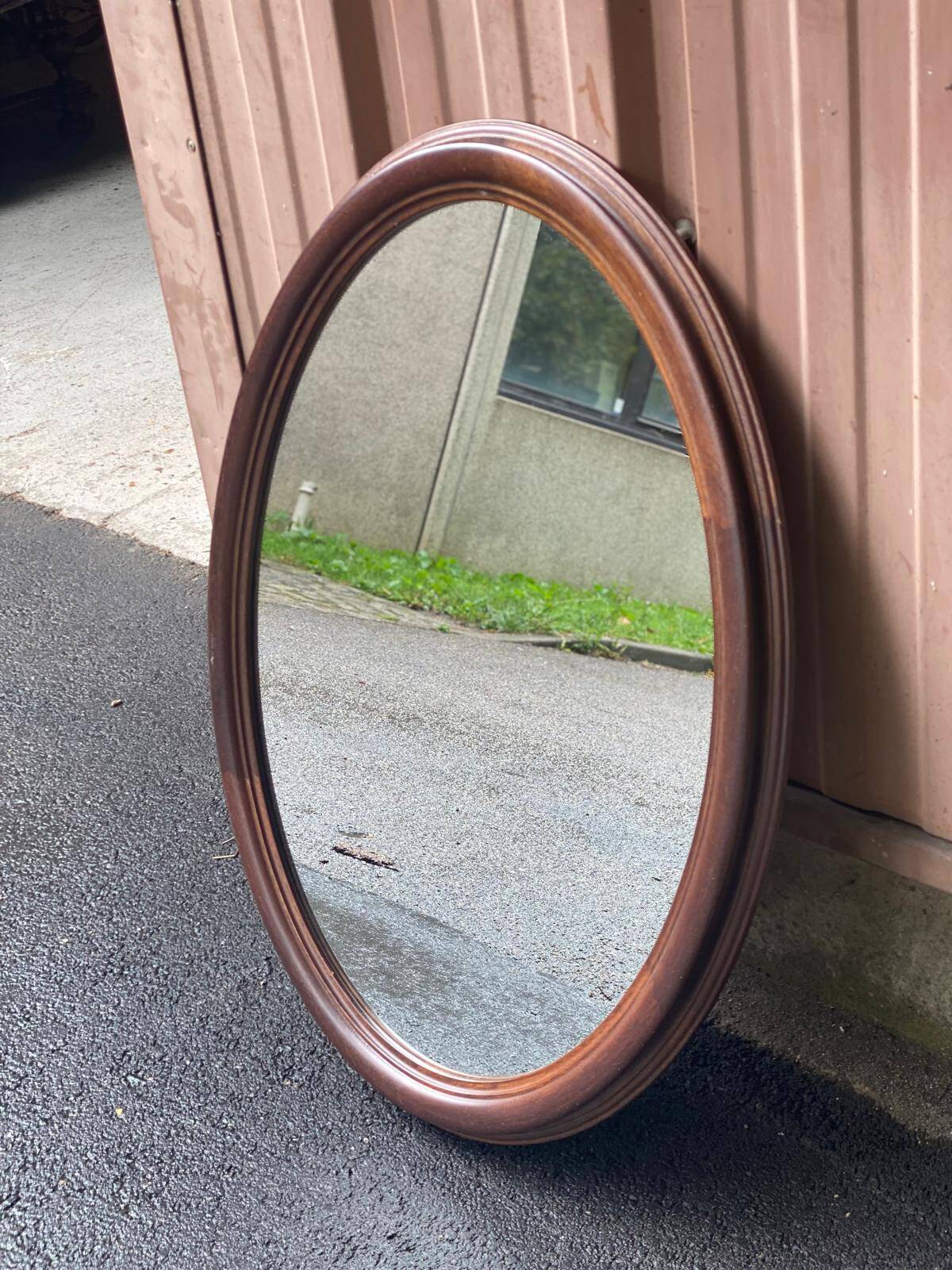 Miroir ovale vintage en bois massif 1960 82x60cm