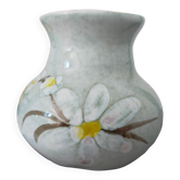 Glazed ceramic vase signed vintage pastel colors of the 50s with spring floral pattern