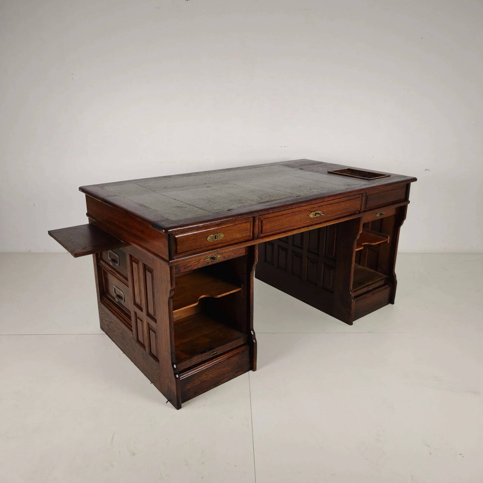 Antique oak writing desk by Stolzenberg – tambour roll top desk – c1880