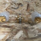 Old Pair Wall Lamp Golden Metal + Reflector Molded Glass 70s Vintage