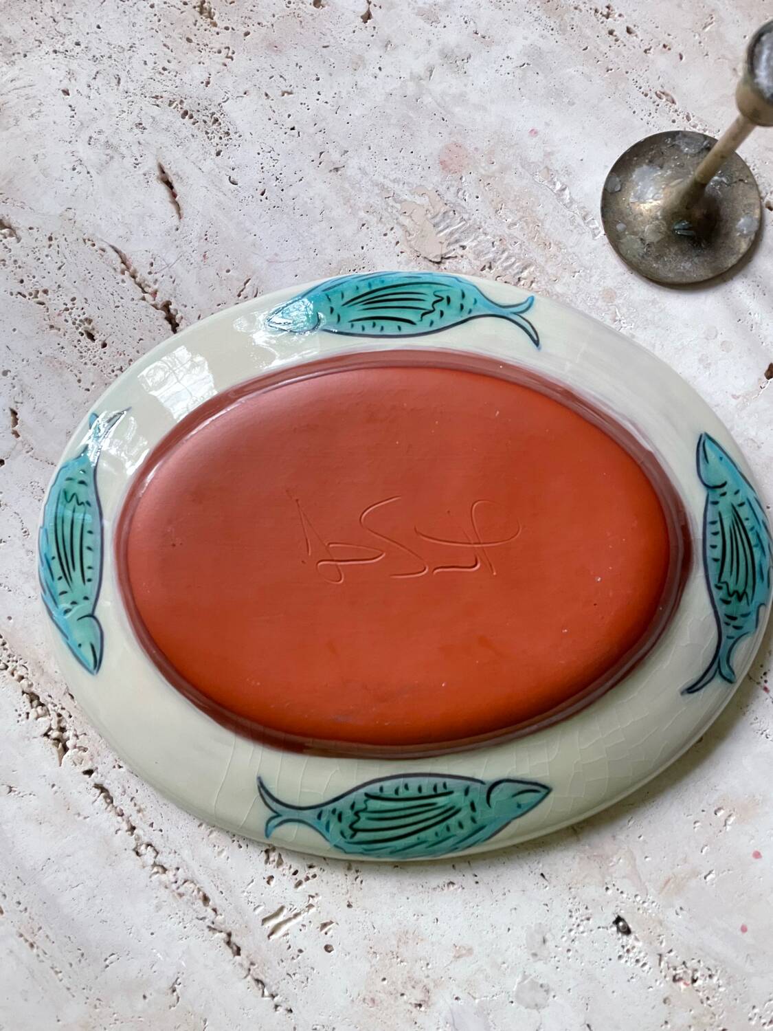 Vintage ceramic fish dish signed