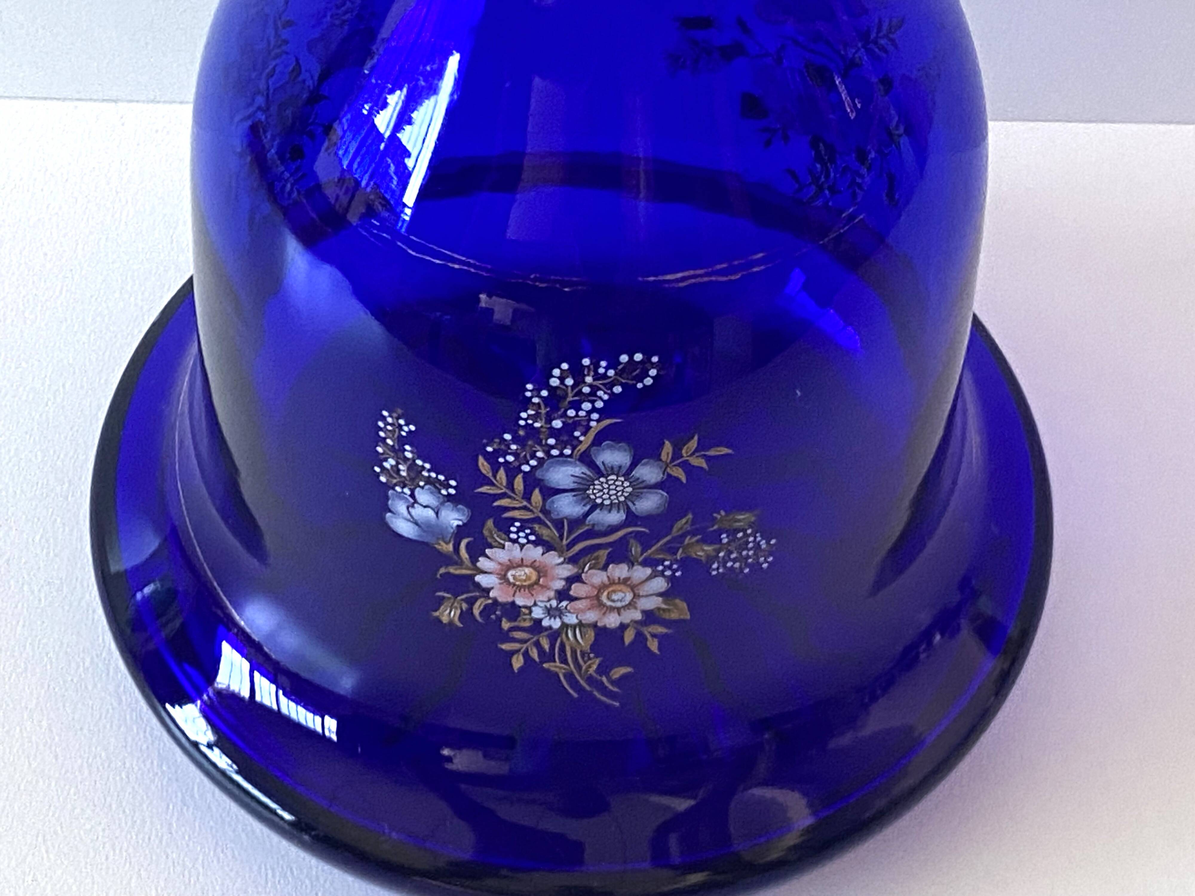 Atypique Gros Vase Photophore Verre Épais Bleu Cobalt Décoratif Carafe