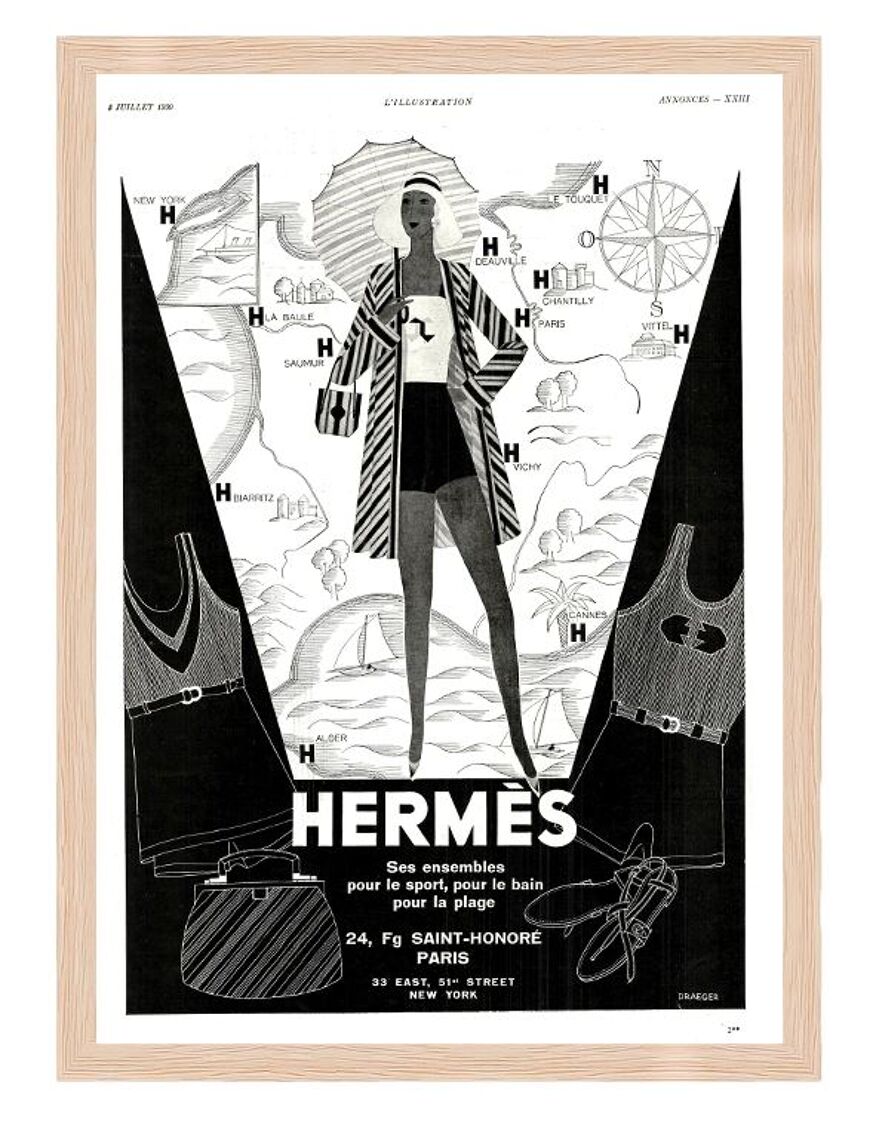 Affiche vintage années 30 -imprimé publicitaire - hermes- 30x40cm | Selency