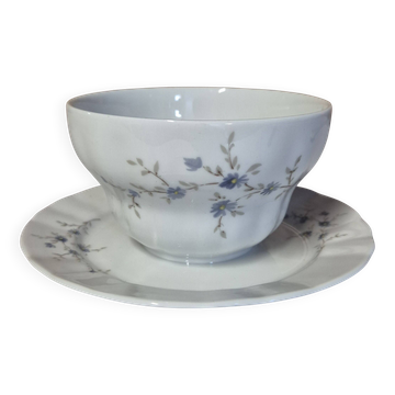 White porcelain sauceboat with blue flowers, winterling sauce bowl