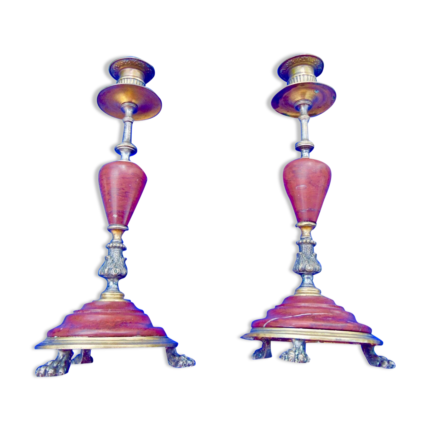 Candlesticks bronze marble griotte nineteenth