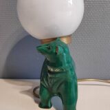 Green ceramic bear lamp and white opaline globe