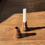 Pyramidal circular teak monoxyle candlestick H7 D5