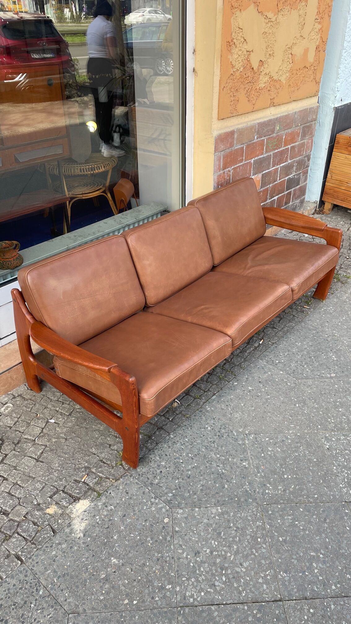 Scandinavian teak and leather sofa from the 70s